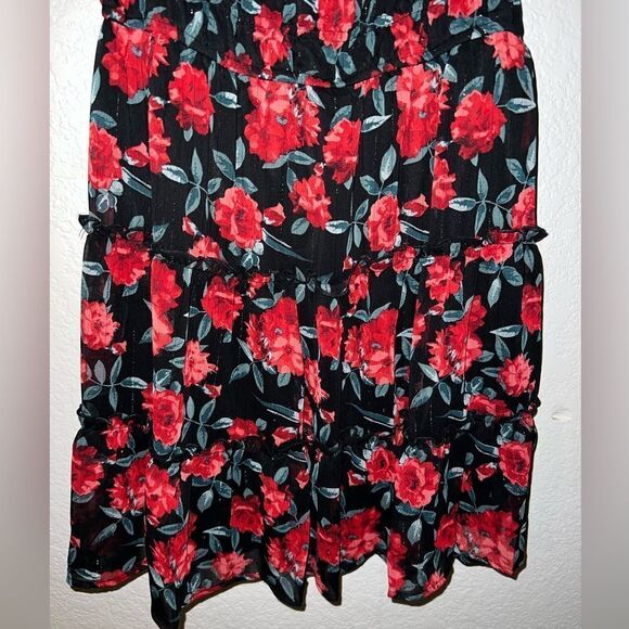 TRIXXI FLORAL RED and BLACK PUFF SLEEVE DRESS- Size MED-NWT - Picture 7 of 14